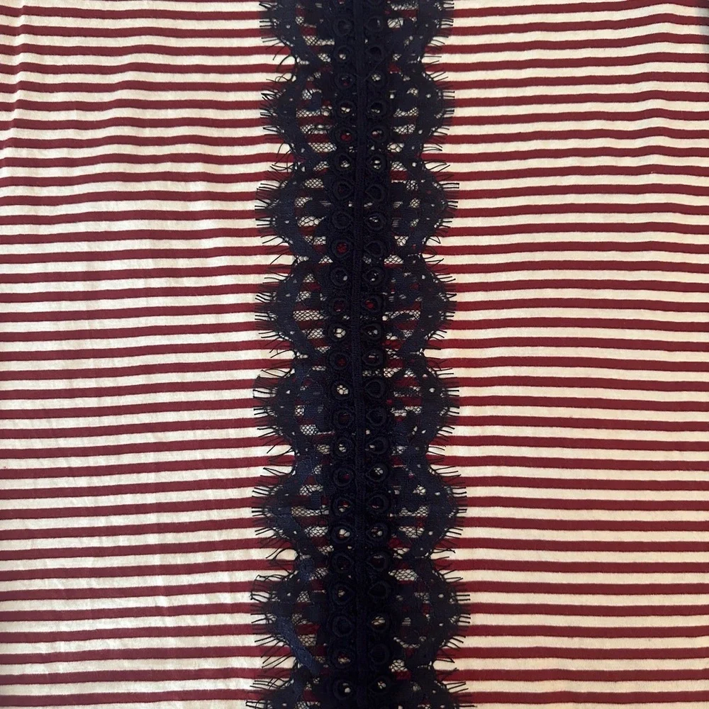 J.Crew Red Striped Crewneck Longsleeve T-Shirt with Navy Lace, Size XS